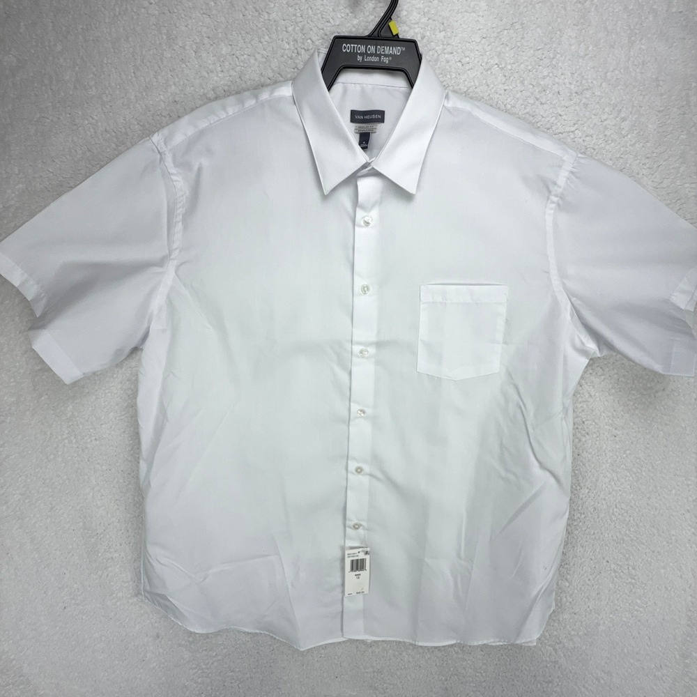 Van Heusen Mens White Short Sleeve Regular Fit Wrinkle Free Dress Shirt Size 18